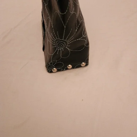 Hardwear By Renee Shoulder Tote Bag Upcycled Wood Rivets Cables Leather Floral - Picture 5 of 11